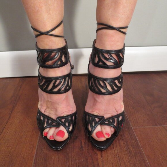 NNB ALEXANDER BIRMAN Black Cut Out and Laced High Heel Sandals - Picture 2 of 11